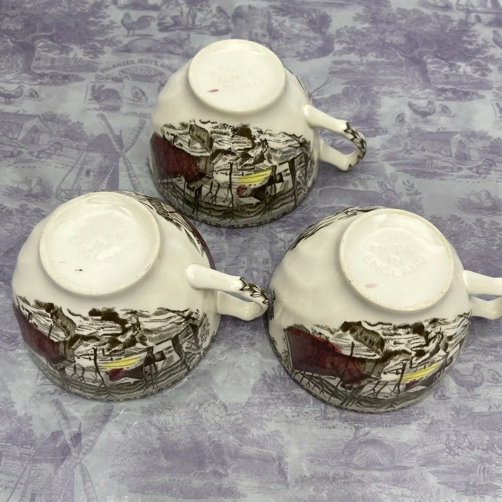 Johnson Brothers Friendly Village The Ice House Tea Cups Set Of 3 England Vtg